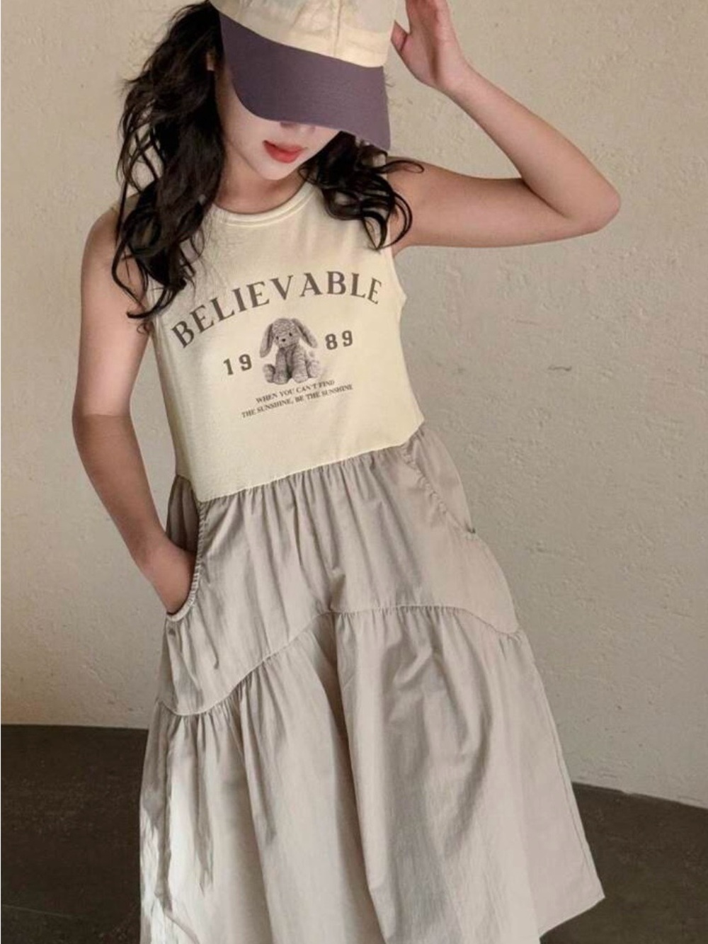 Dazy treen girl dress. Cream and Light Tan Tiered Casual Sz 9